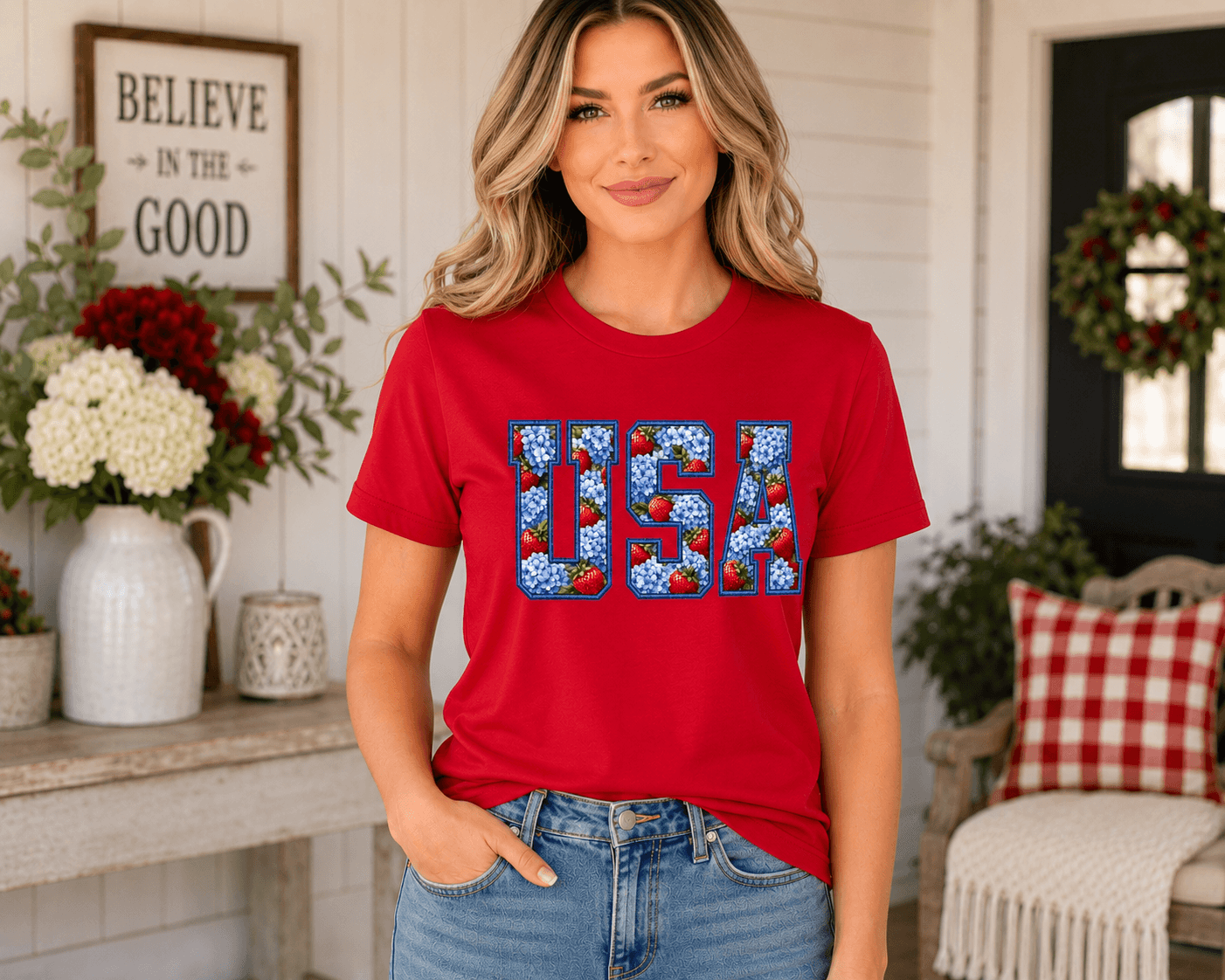 USA fruit and flowers graphic tee